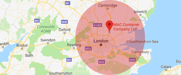 Map showing radius from Epping Essex