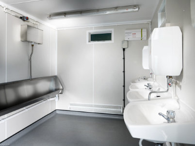 Inside male portable toilet block